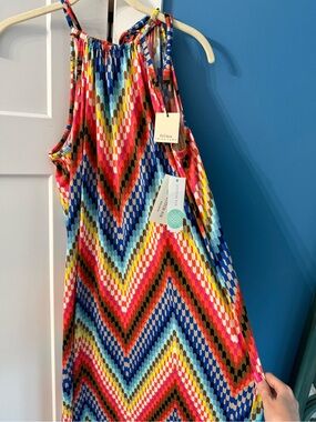 Trina Turk Chevron Print Maxi Dress in Pink, Green & Navy